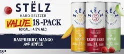 STËLZ Hard Seltzer Raspberry, Mango & Apple 18-pack